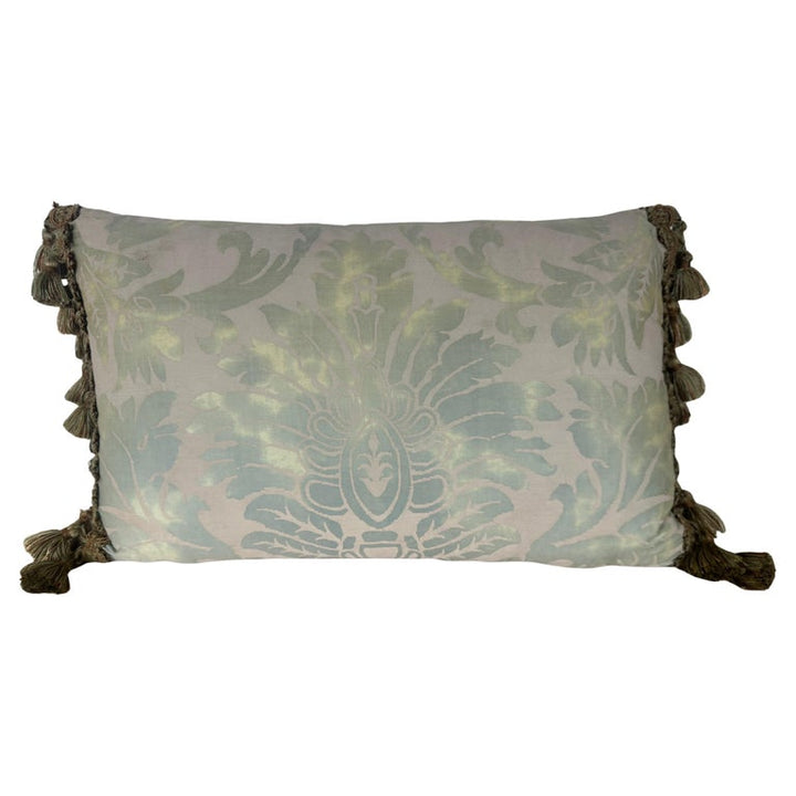 Sea-foam Green Damask Pillow with Fringe