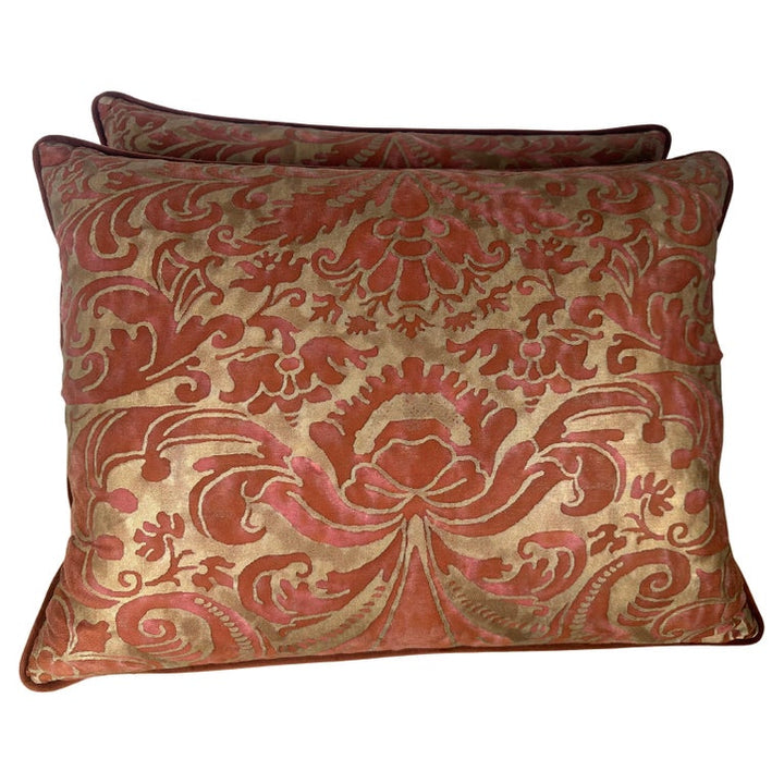 Pair of Authentic Fortuny Textile Pillows with Velvet Backs