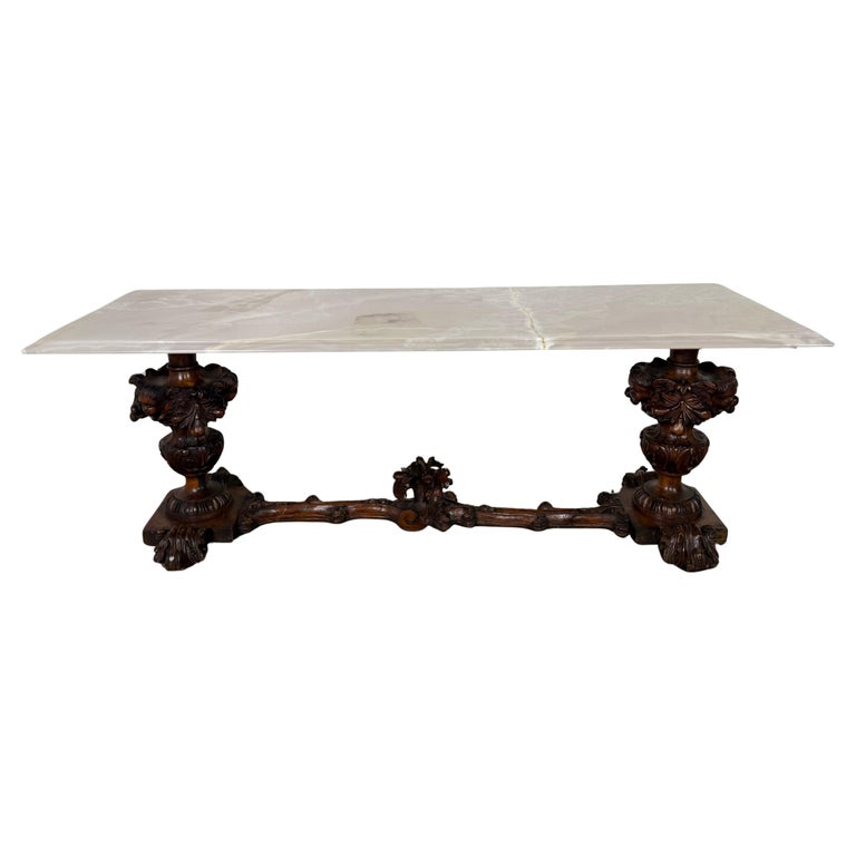 European Baroque Revival Coffee Table with Onyx Stone Top, Late 19th Century