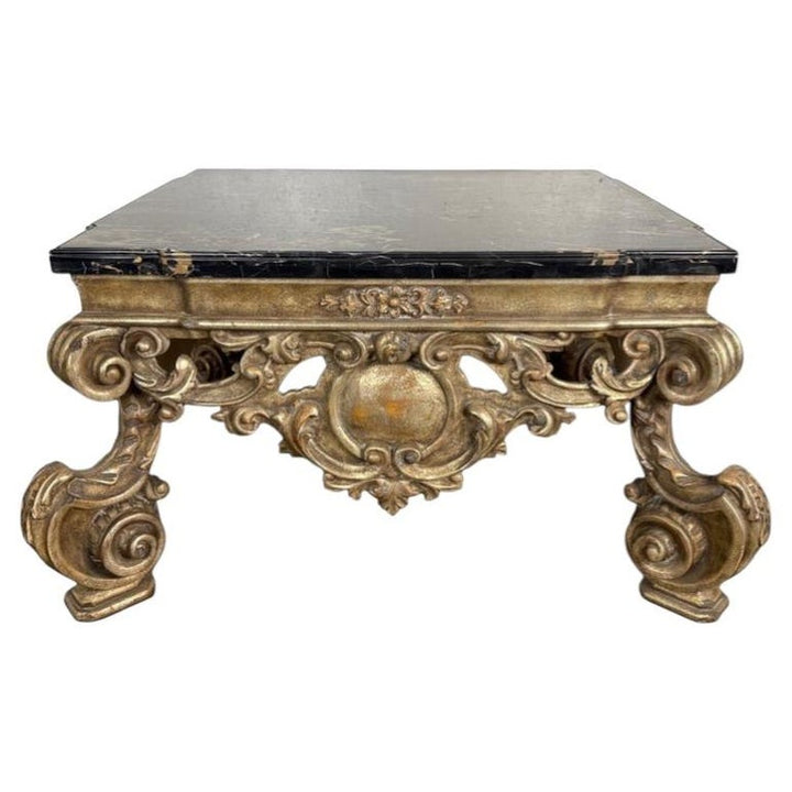 Giltwood and Ebonized Marble Coffee Table by Brustlin Workshop, Los Angeles