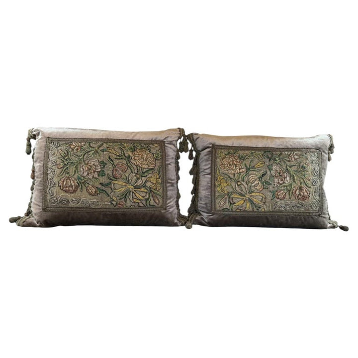 Antique Metallic Embroidered Silk Velvet Pillows, Baroque Style