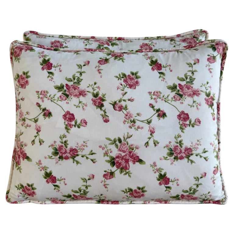 Pair of Floral Cotton Decorative Pillows with Rose Print