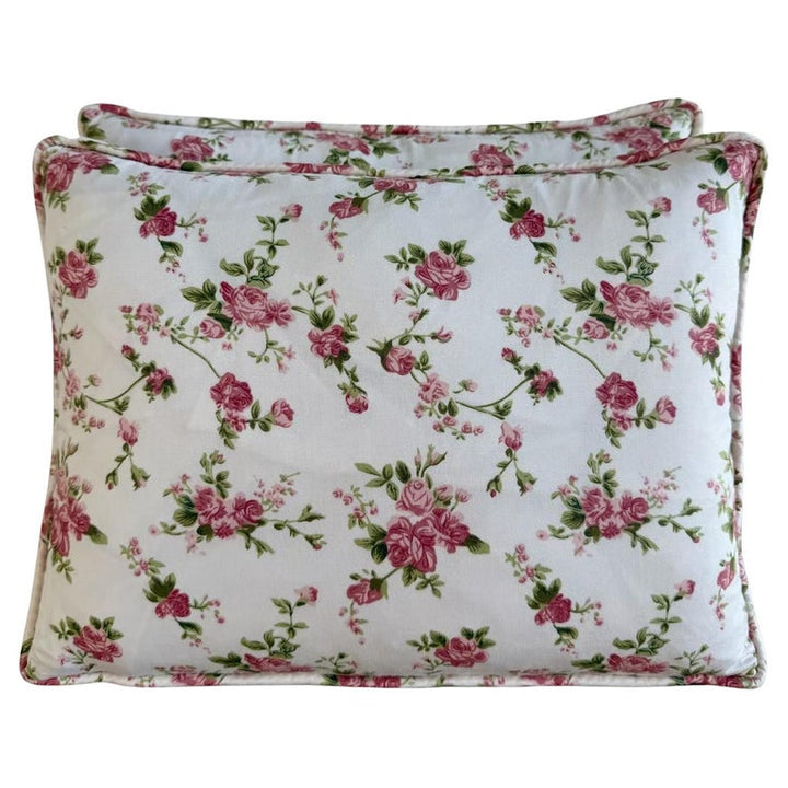 Pair of Floral Cotton Decorative Pillows with Rose Print
