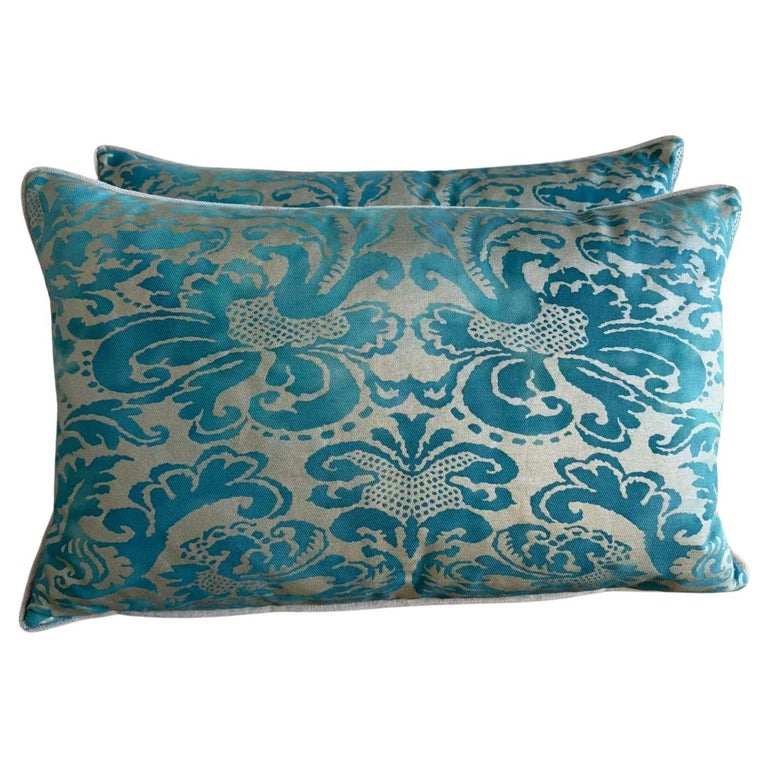 Pair of Fortuny Patterned Pillows with Solid Chenille Backs by Melissa Levinson