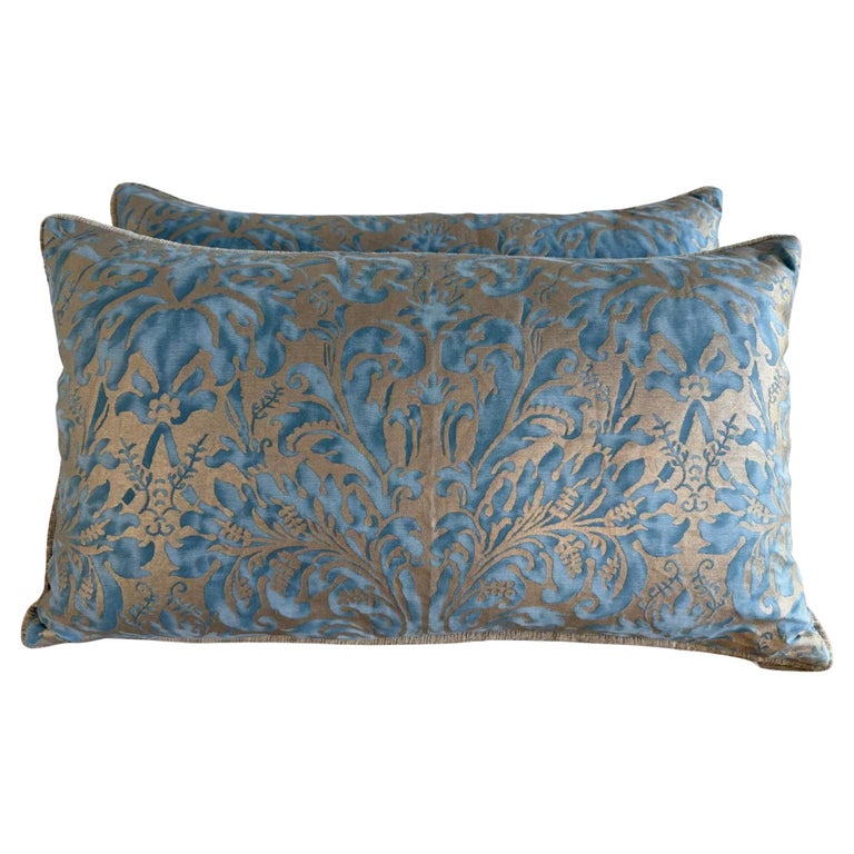 Pair of Custom Fortuny Textile Pillows with velvet Backs