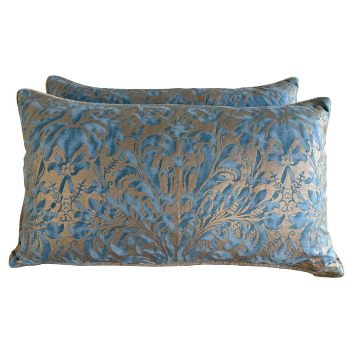 Pair of Custom Fortuny Textile Pillows with velvet Backs
