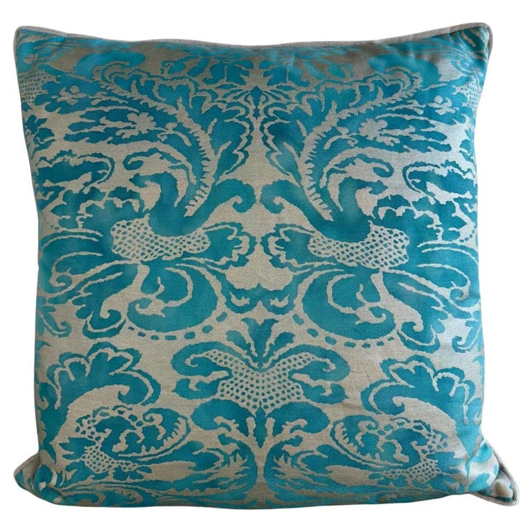Pair of Fortuny-Style Patterned Pillows with Solid Silk Backs