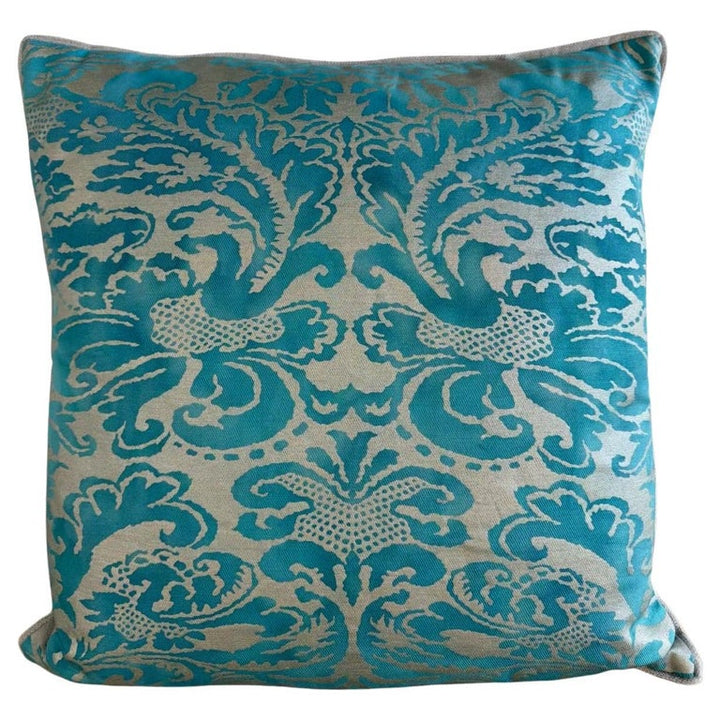 Pair of Fortuny-Style Patterned Pillows with Solid Silk Backs