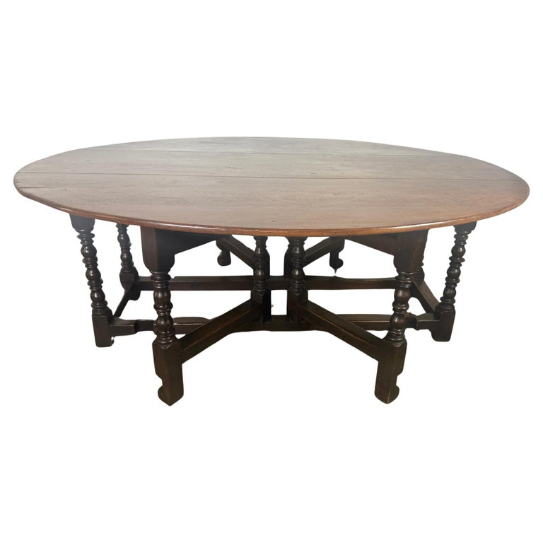 English Oak Gateleg Dining Table with Turned Supports