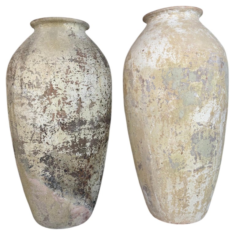 Spanish Colonial Hand-Painted Terracotta Urns, Mid-20th Century