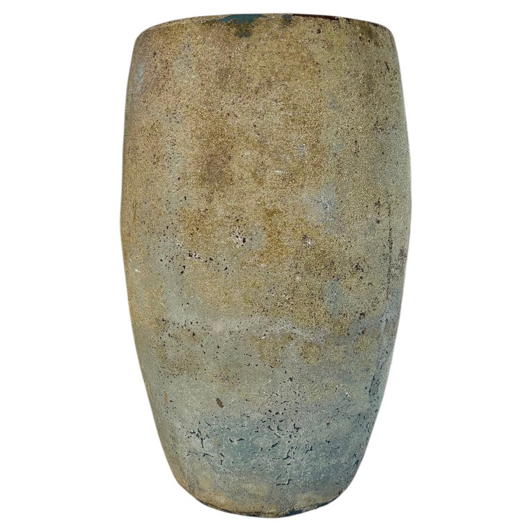 Large Antique Terracotta Vessel with Weathered Ochre and Blue Patina