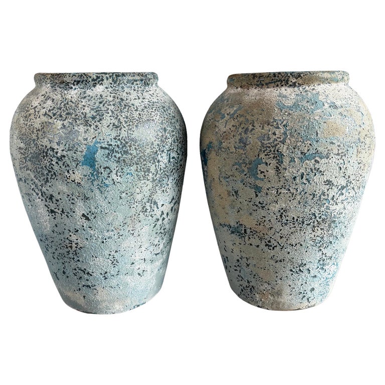 Terra cotta Blue Urns, Garden Elements, Elegant Design