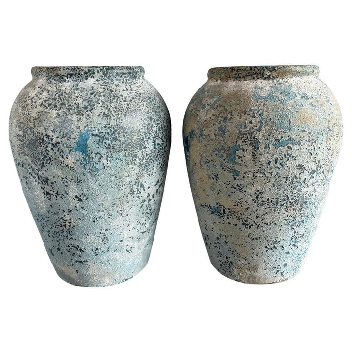Terra cotta Blue Urns, Garden Elements, Elegant Design