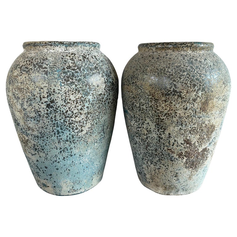 Large Rustic Textured Terracotta Amphora Vessels – Pair of Aged Mediterranean