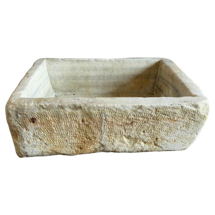 Antique Hand-Carved Stone Farmhouse Sink Basin with Rustic Architectural