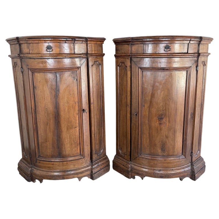 Pair of 18th Century Italian Walnut Corner Cabinets