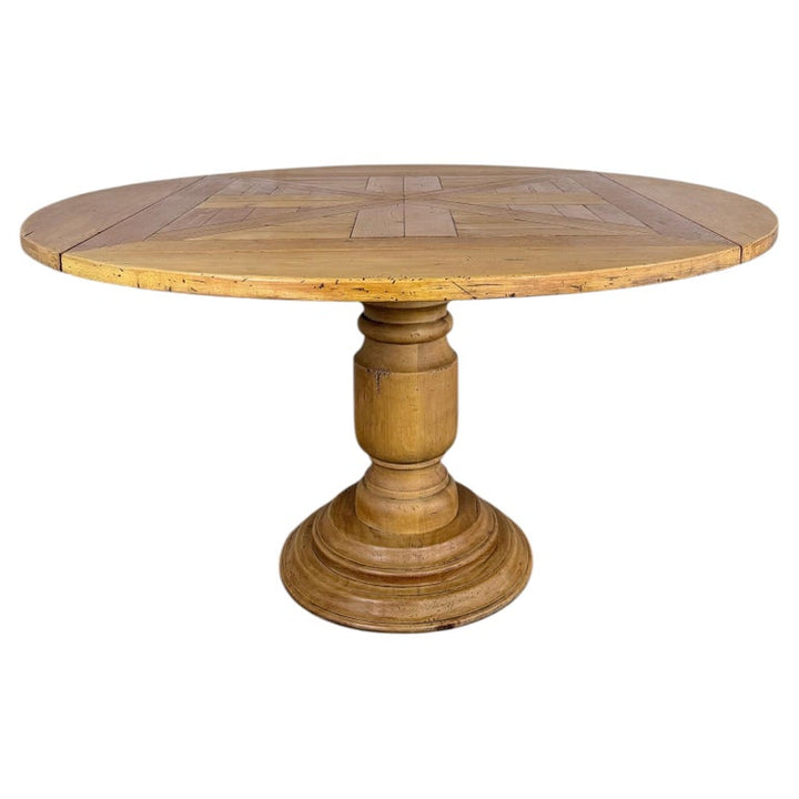 French Provincial Parquetry Drop-Leaf Pedestal Dining Table