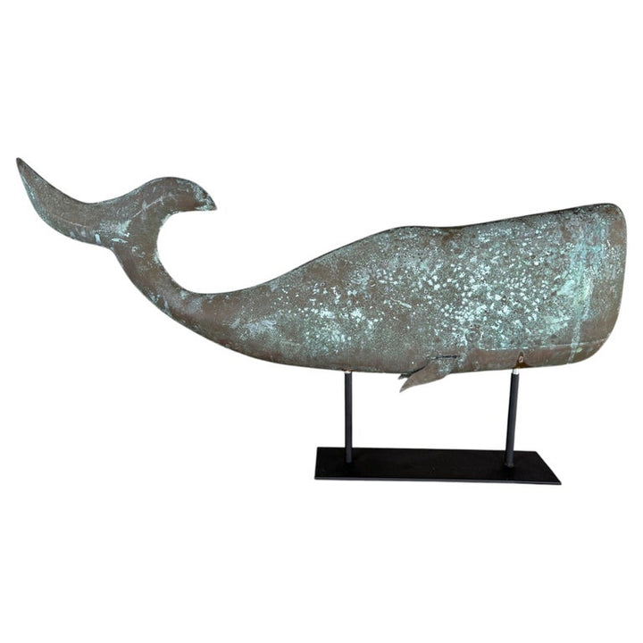 Monumental American Folk Art Copper Whale Weathervane with Verdigris Patina