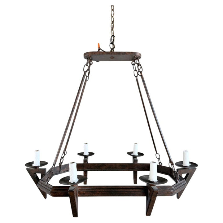 20th Century Spanish Style Wrought Iron Chandelier 6-Light