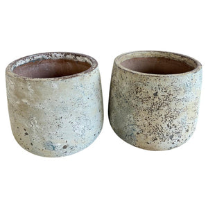Pair of Large 20th Century Pitted Limestone-Finish Terra Cotta Planters