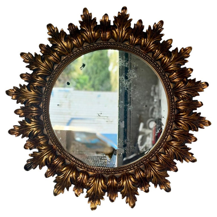 Mid-Century Giltwood Sunburst Mirror with Antiqued Mercury Glass