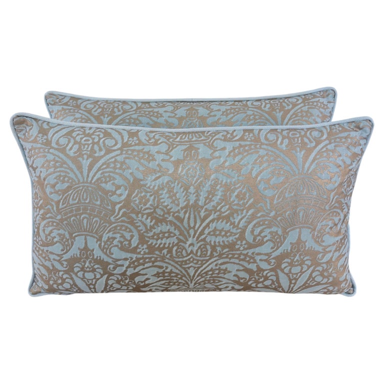 Custom Aquamarine & Gold Fortuny lumbar Pillows
