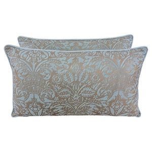 Custom Aquamarine & Gold Fortuny lumbar Pillows