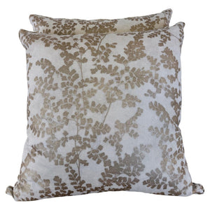 Pair of Custom White Pillows w/ Fern Botanical Design