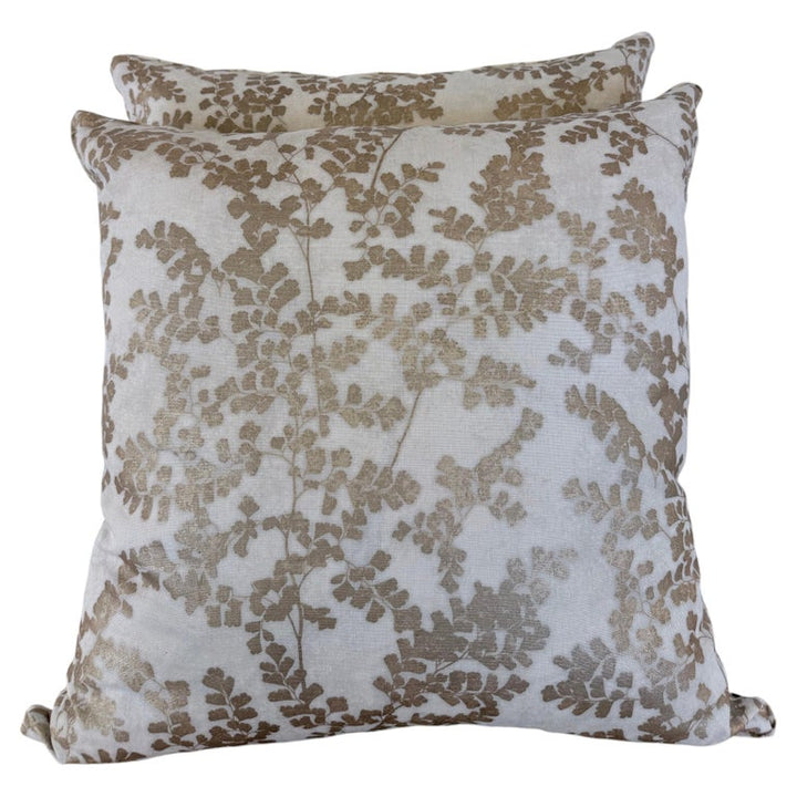 Pair of Custom White Pillows w/ Fern Botanical Design