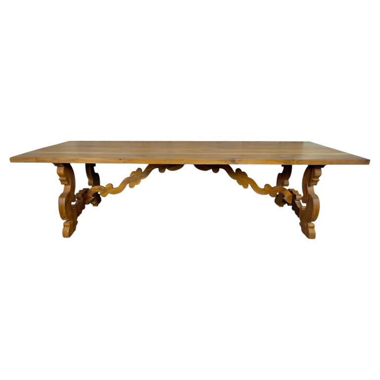 .Monumental Spanish Baroque Walnut Trestle Dining Table by Miamar Home