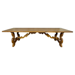 .Monumental Spanish Baroque Walnut Trestle Dining Table by Miamar Home