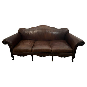 Ralph Lauren Home "Belmont" Hand-Carved Leather Camelback Sofa With Scroll Arms