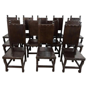 Set of 12 Monumental Spanish Colonial Revival Leather Dining Chairs