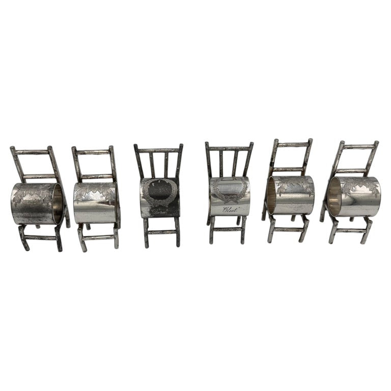 Set of 6 American Victorian Sterling Silver Figural Chair Napkin Rings