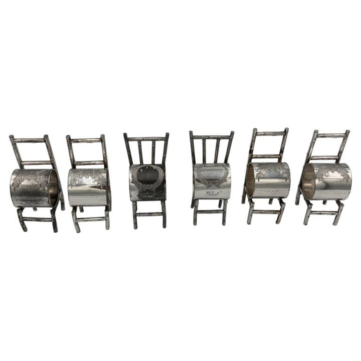 Set of 6 American Victorian Sterling Silver Figural Chair Napkin Rings