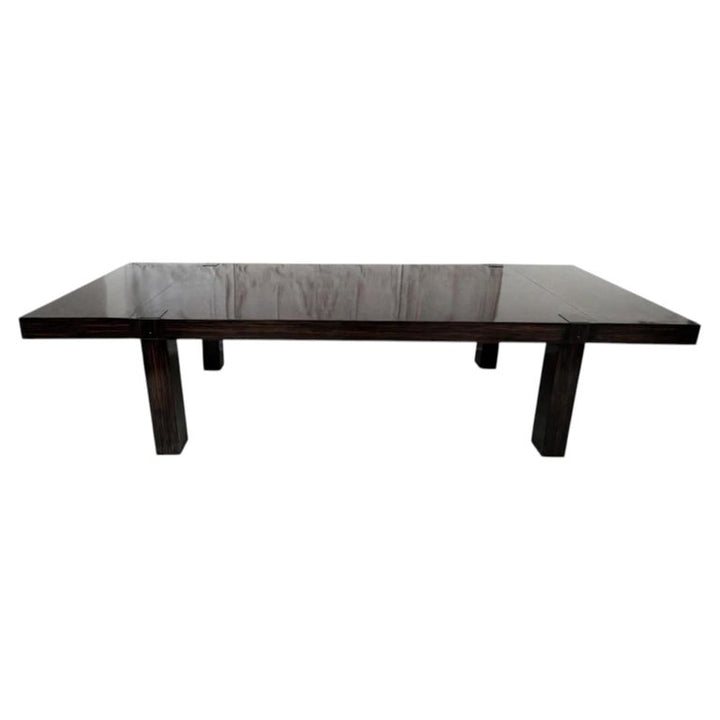 Monumental Minimalist Extendable Dining Table In High-Gloss Ebonized Hardwood