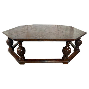 Monumental Octagonal Baroque Coffee Table with Parquetry Top