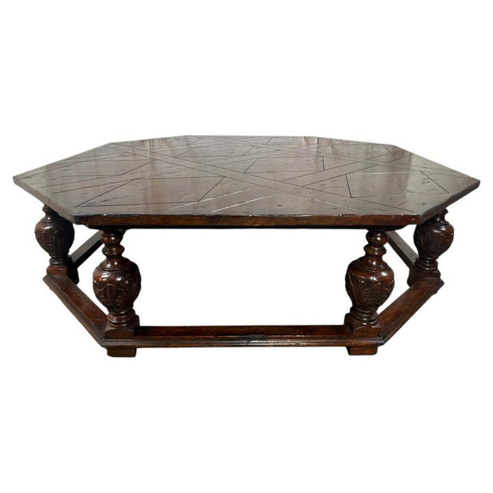 Monumental Octagonal Baroque Coffee Table with Parquetry Top