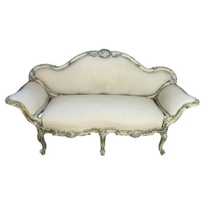 French Louis XV Corbeille Settee with Original Distressed Patina and Shell Crest