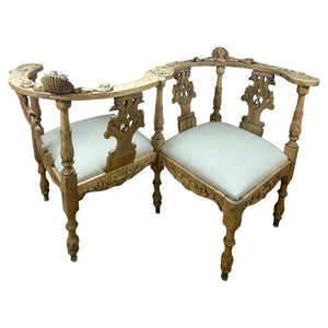 19th Century Italian Renaissance Venetian Tête-à-Tête Courting Bench w/ Cherubs