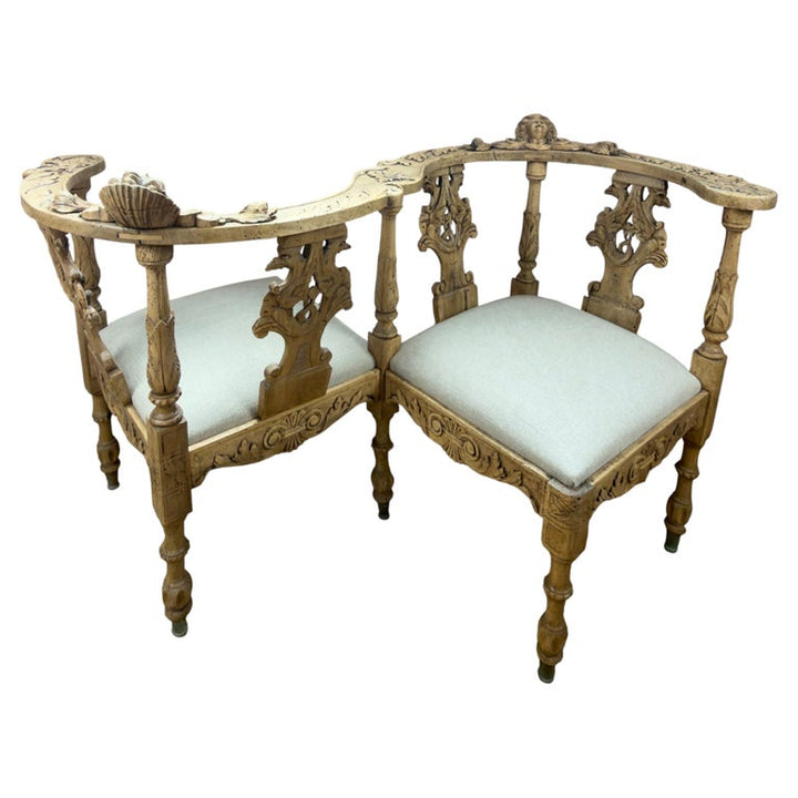 19th Century Italian Renaissance Venetian Tête-à-Tête Courting Bench w/ Cherubs