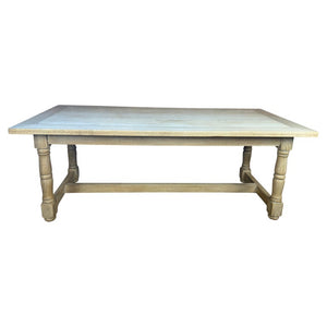 Vintage French Country Bleached Oak Farmhouse Dining Table
