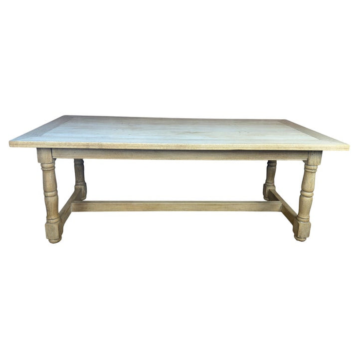 Vintage French Country Bleached Oak Farmhouse Dining Table