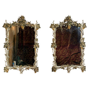 Pair of Italian Baroque Wall Mirrors, Hand-Carved Wood, Circa 1960s