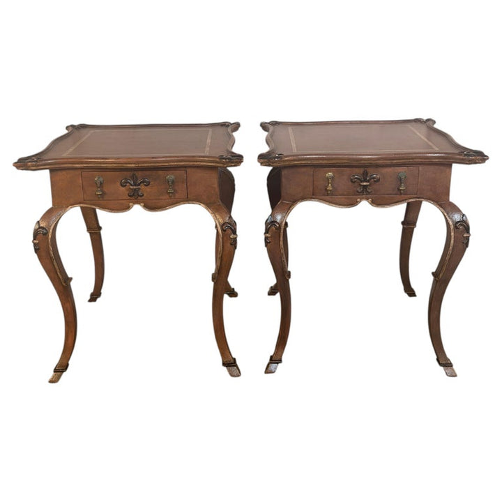 Pair of French Louis XV Faux-Leather Painted Side Tables