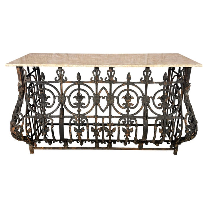 Antique French Console Table, Wrought Iron &amp; Marble, Circa 1880
