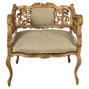 Antique Venetian Rococo Pierced Bench Settee- Hand Carved Bleached Walnut