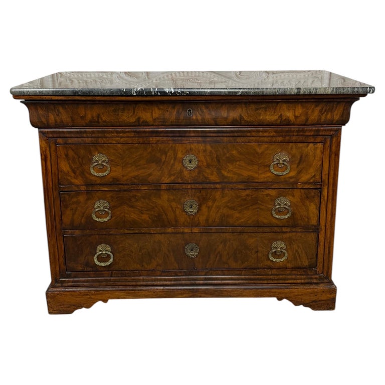 Antique French Louis Philippe Burl Walnut Commode-Marble Top