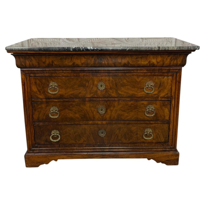 Antique French Louis Philippe Burl Walnut Commode-Marble Top