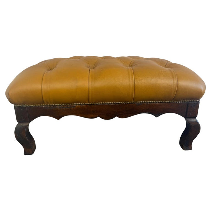 French Chesterfield Tufted Bench in Caramel Leather